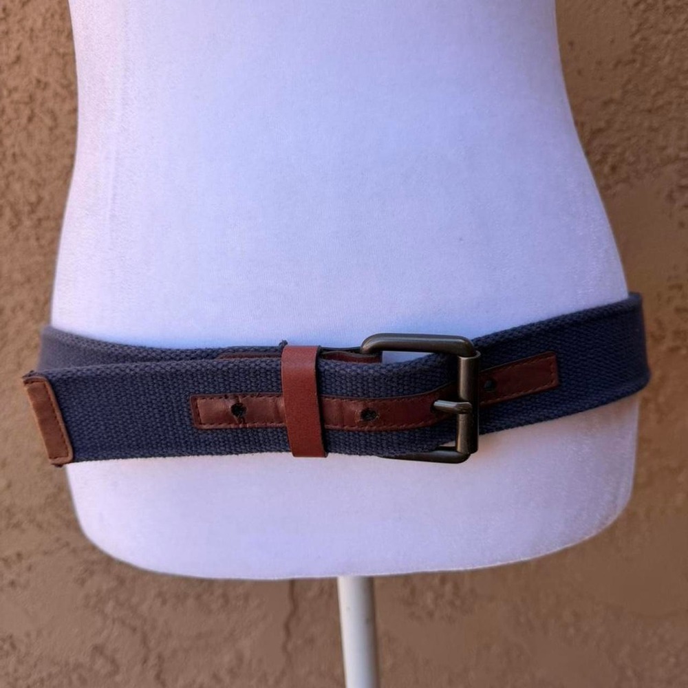 Navy blue and brown leather belt